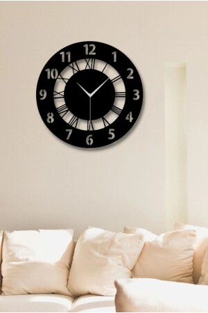 MNZ-Black Wooden Round Roman Numeral Wall Clock للغرف المعيشية غرفة النوم المكتب 40x40 ديكور الجدار - Dmslazer