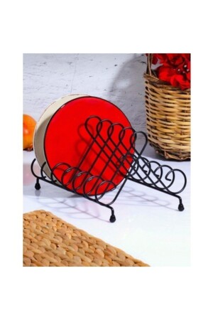 MNZ-Black Wrought Iron Flat Plate Stand فليط بلاط أسود - metalshop