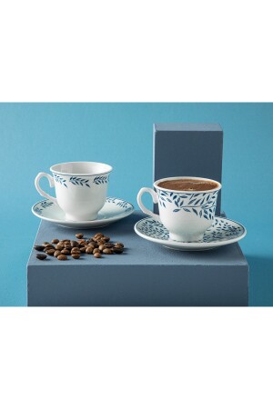 MNZ-Blatt Porcelain 4 Piece Coffee Cup Set لـ 2 أشخاص 80 ملي لون من اللون الداكن الأزرق 10035826 - English Home