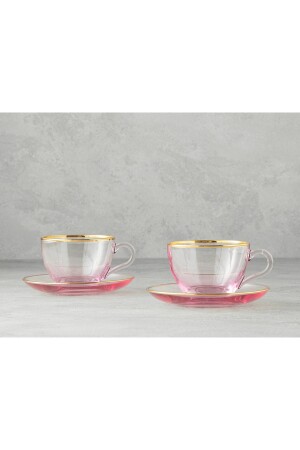 MNZ-Blaze Glass 4 Piece Teacup Set لـ 2 أشخاص وردي - English Home