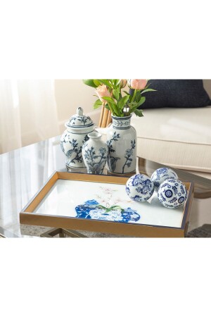 سلة زجاجية زينة من نوع MNZ-Bleu Blanc 31x46 سم ذهب 10032292 - English Home