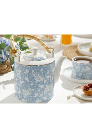 (MNZ-Bloom) ، كوب شاي عظم جديد 1 لتر أبيض - أزرق (TYC00438935400) - English Home