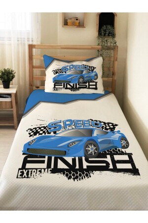 سيارة MNZ-Blue نمط الطفل والأطفال طباعة واحدة بيك مجموعة 160x230 أبيض 13775 - Evmila