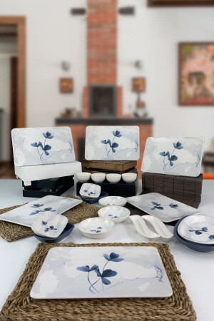 MNZ-Blue and White 21 Piece Breakfast Set للست أشخاص 19863 - Keramika