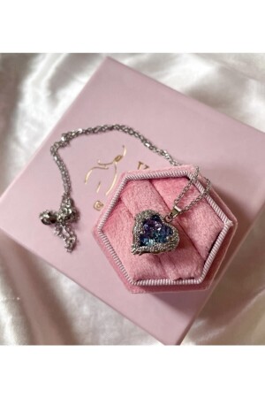 MNZ-Blue دل الأرجواني قلادة الفضة لون - Bee