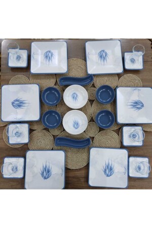 مجموعة صراخية من طراز MNZ-Blue Ceramic Breakfast Set 26 قطعة لـ 6 أشخاص 155 - Keramika