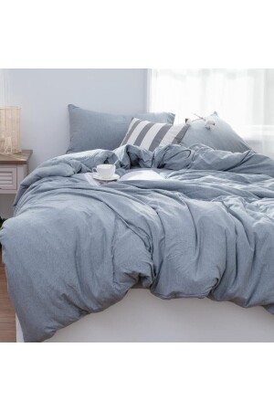 MNZ-Blue Color Solid Cotton Double Duvet Cover Set NALLS2023BLUE - Nalls Home