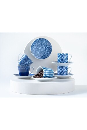 MNZ-Blue Daisy Porcelain Set من كوبين قهوة 80 ملين زرقاء مظلم 10037537 - English Home
