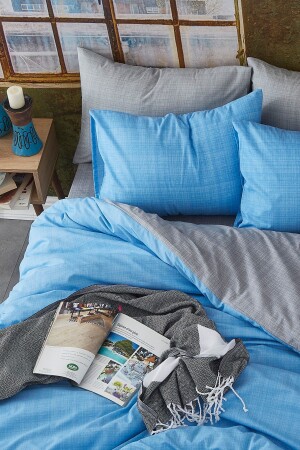 MNZ-Blue Gray Single Double Sided Duvet Cover Set 1021 - BONJARDİNHOME
