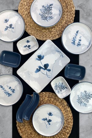 MNZ-Blue Magic 13 قطعة مجموعة الإفطار المتكاملة لـ 6 أشخاص STCK011 - Keramika