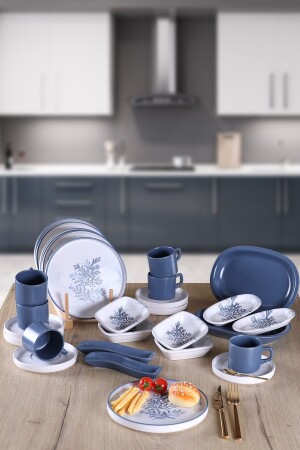 MNZ-Blue Magic 28 قطعة الإفطار المعدل لـ 6 أشخاص BUKETİN-EVİ-280 - Keramika