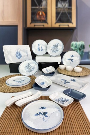 مجموعة من الفطور المجمعة من MNZ-Blue Magic Set 19 قطعة ل 6 أشخاص - Keramika