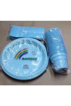 طقم من البلاستيك من طقم MNZ-Blue Plate و Cup و Fork Set Disposable for 25 People - Surprise Party Store