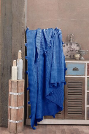 MNZ-Blue Pompom خياطة الركبة غطاء SURANEV-PompomTekBlue - İpekçe Home