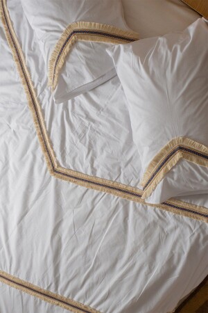 MNZ-Blue Tassel White 100% Cotton Double Duvet Cover and Pillow Set ONVR200 - vivamaison