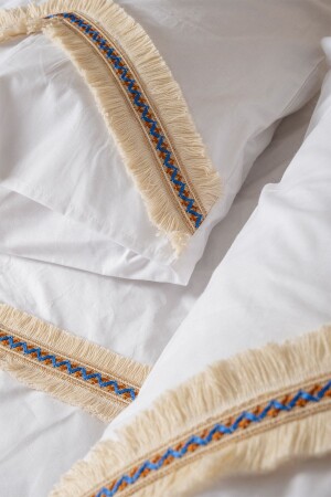 MNZ-Blue Tassel White 100% Cotton Single Duvet Cover and Pillow Set 160x220 سم ONVR100 - vivamaison