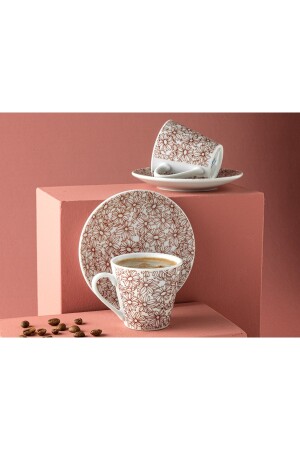 MNZ-Blumig Porcelain 4 Piece Coffee Cup Set لـ 2 أشخاص 80 ملي ليرة كلاريت حمراء 10035668 - English Home