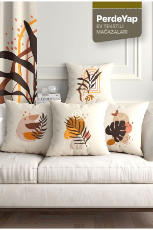 MNZ-Bohemian لوحات الجدار ورق نمط مجموعة من 4 طباعة الرقمية رمي وسادة تغطية 43 × 43 سم كريم 044 - Perdeyap1980