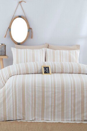 MNZ-Bohemian Beige Striped Double Duvet Cover Set مجموعة بوهيمية مزدوجة - Ricco Lifes