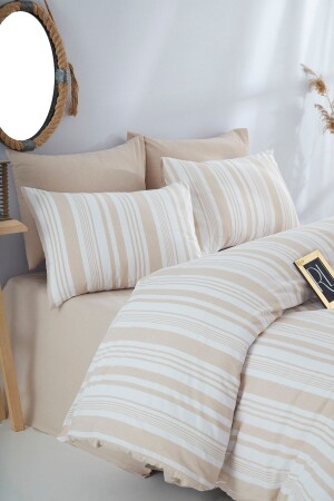 MNZ-Bohemian Beige Stripped Single Duvet Cover Set BohemianBeigestrippedWITH SHEETS (بوهيمية) - Ricco Lifes
