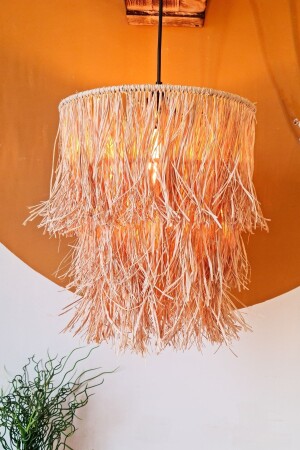 MNZ-Bohemian Fringed Wicker Raffia Chandelier (محتفظ بالصابيح السوداء) 7199900181018 - Bubihome