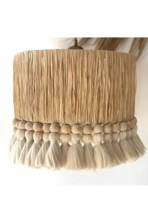 MNZ-Bohemian Lighting Raffia مغلفة من الخشب بكرات ماكرام تاسل الشنابل 22AVZMKP0223 - EACHTOME