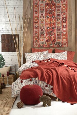 MNZ-Boho Chic غطاء ملابس مزدوجة مع بطانيات مقلية - Cinnamon OST91501 - İyi Geceler İstanbul