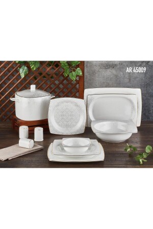 MNZ-Bone مربع الخزف 60 قطعة عشاء مجموعة Ar45009 SEVGI14508 - Aryıldız