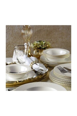 MNZ-Bone Iron 24 Piece Dinnerware Set مقطوعة الذهب الشريحة BNIRN24Y2520 - Kütahya Porselen