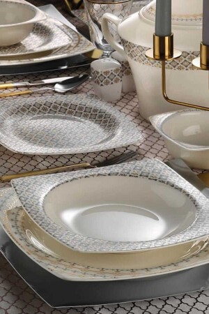 (MNZ-Bone Mare) 62 قطعة عشاء مربع مجموعة 10491 BNMR62YT10491 - Kütahya Porselen