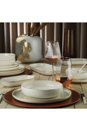 MNZ-Bone Moderna 26 قطعة عشاء مجموعة 6 أشخاص الذهبية الشبكة KTH-BNMOD26YT20 - Kütahya Porselen