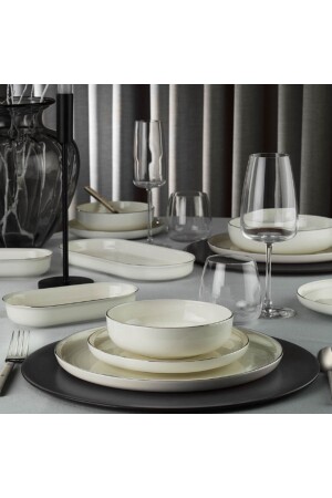 MNZ-Bone Moderna 26 قطعة عشاء مجموعة 6 أشخاص البلاتينية الشبكة KTH-BNMOD26YT220 - Kütahya Porselen