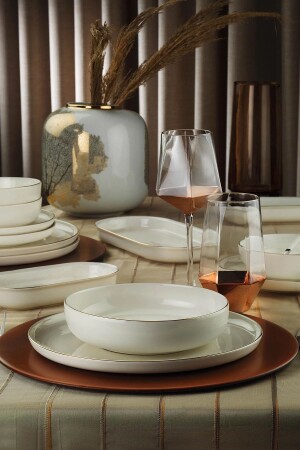 MNZ-Bone Moderna Gold Mesh 26 قطعة عشاء مجموعة MOD26YT220 - Kütahya Porselen