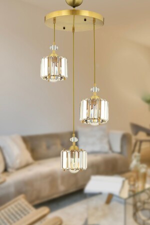 MNZ-Bonita Antique 3 Piece Round Crystal Stone تصميم عصري للكريستال غرفة المعيشة مصباح العلق الشنادل 3393-03-FR - Apliqa