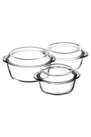 MNZ-Borcam 3 قطع مستديرة وعلبة مع غطاء الزجاج 011oa 012oa 013oa 3borTen - Paşabahçe