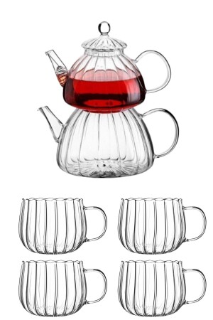 MNZ-Borosilicate شربة زجاجية مقصورة & 4 قطع كوب زجاجي مقصورة kbr-bb910120 - morponi