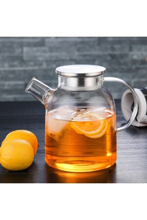 MNZ-Borosilicate Glass Herbal Tea Pot & Jug مع غطاء معدني 1500 مل SN-KBR-5 - Senin Dükkanın