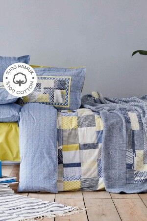 MNZ-Bosa Indigo 100% القطن المزدوج غطاء الغطاء مجموعة 200. 20. 01. 0254 - Karaca Home