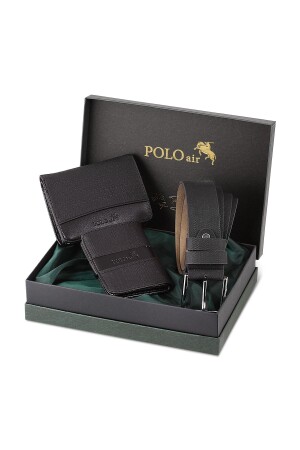 MNZ-Boxed رياضي رجل أسود محفظة حزام بطاقة حامل مجموعة SETE-3010-S - polo air