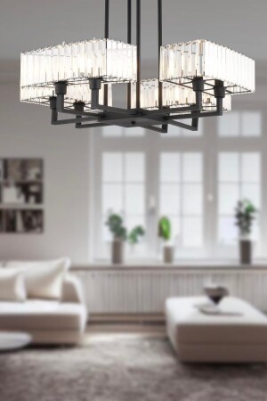 MNZ-Brambles 8-piece Black Crystal Stone تصميم عصري غرفة المعيشة الكريستالية شمعة 3929-08-BL - Apliqa