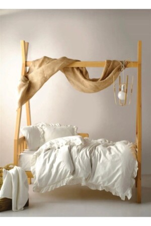 MNZ-Bright Future Frilly Baby Duvet Cover Set مع ورقة مرنة - Ecru 70x140 سم 70x140 سم ورقة مرنة - Guloglu Home