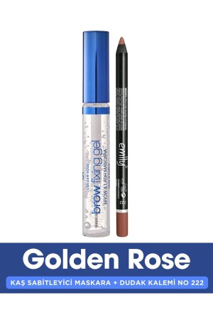 MNZ-Brow Fixing Gel Brow&Lash Mascara مُصَلِّح العِين والشِدَايَة + قلم إيميلي ليب 222 - Golden Rose