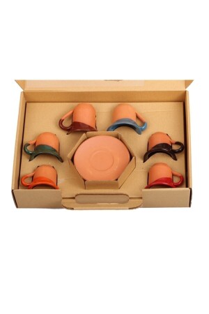 MNZ-Brown 12 قطعة حجر الخزف الأرض لون الزجاج الصنع اليدوي كوب مجموعة COMLEKFINCAN01 - GÜRALLAR