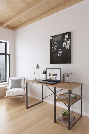 مكتب دراسة النخيل الأطلسي من MNZ-Brown مع 2 رفات STNTY00097 - STONE CONCEPT MOBİLYA