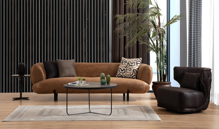 مجموعة الأريكة من نوع MNZ-Brown - Brown - Cadde Yıldız