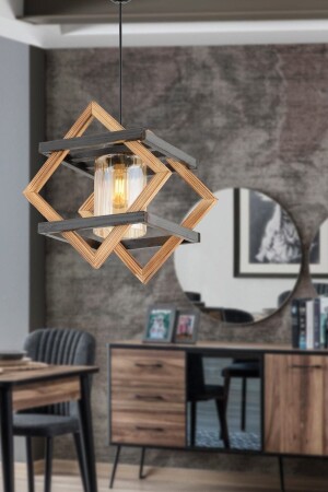 MNZ-Brown Gray Mercury Single Wooden Pendant Lamp شاندليير - Zuhal Aydınlatma