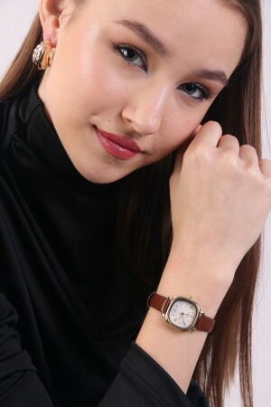 MNZ-Brown Leather Band Vintage Retro Minimal Women's Wristwatch kd142168 - pierrose