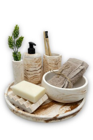 MNZ-Brown Marble Pattern Concrete حمام الموضة المجموعة BM-177 - betonmall