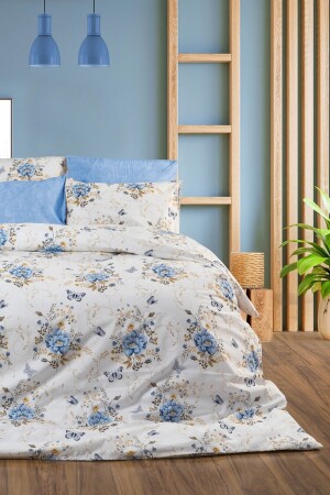 MNZ-Buket Blue Floral 6 Piece مضاعفة الصفحة المطوية غطاء الغطاء المعدل cndn-buketmavi-çk - CANDAN ÇEYİZ