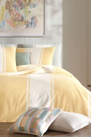 مجموعة غطاء غطاء من قماش مزدوج أصفر من قماش MNZ-Bunte 3400001068 - Lova Yatak